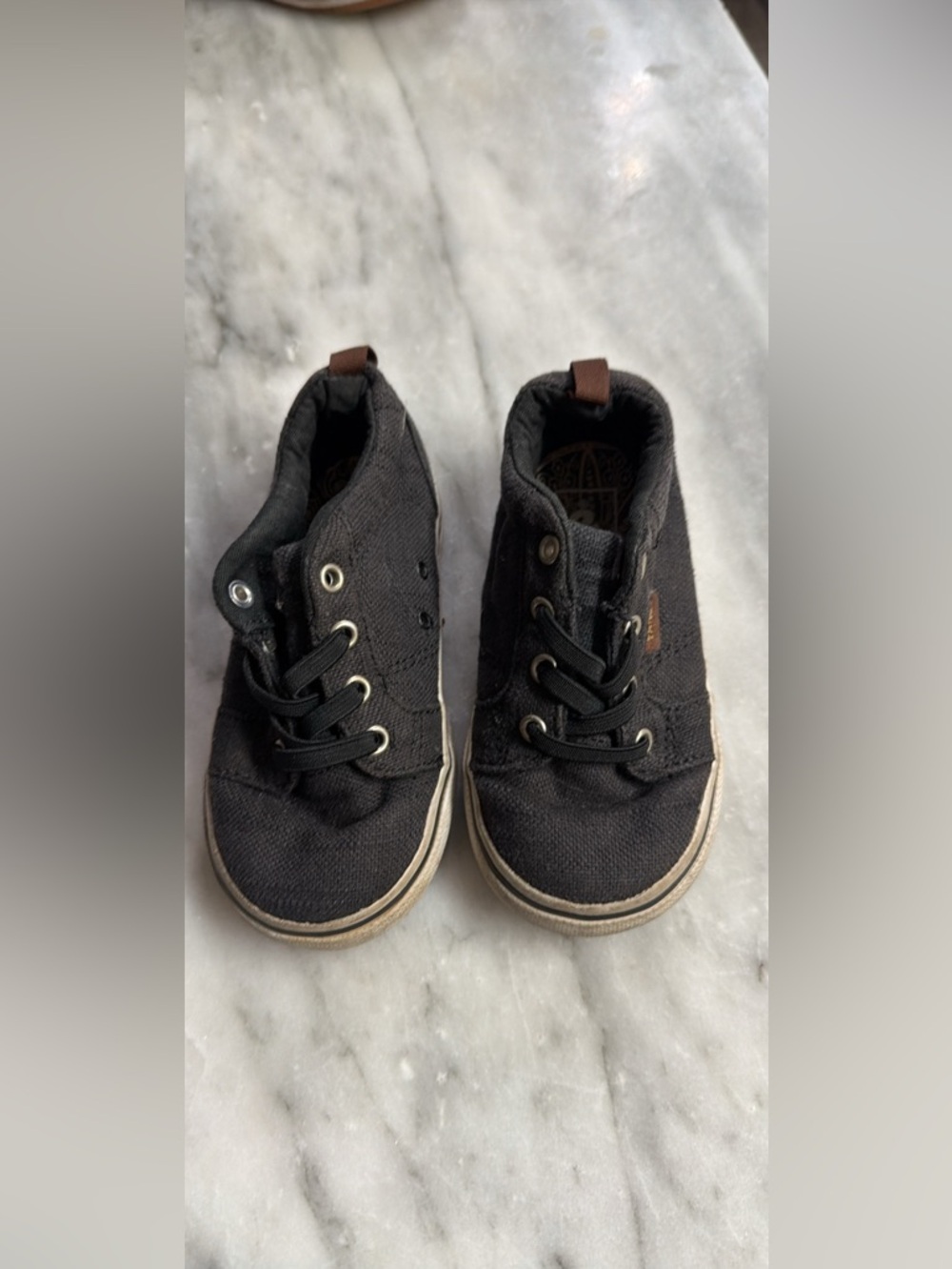 Vans Kids Black Canvas High Top Sneakers with Brown Pull Tab